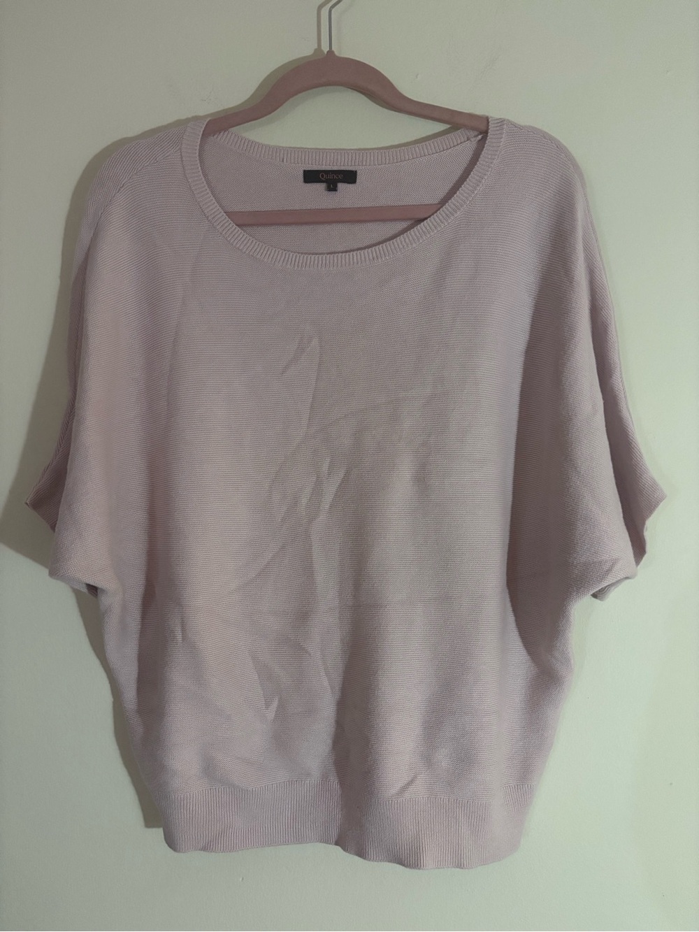Quince Lightweight Cotton Cashmere Link-Stitch Dolman Sweater Pink Large